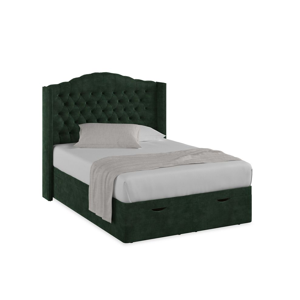Kendal Double Storage Ottoman Bed with Winged Headboard in Heritage Velvet - Bottle Green 1