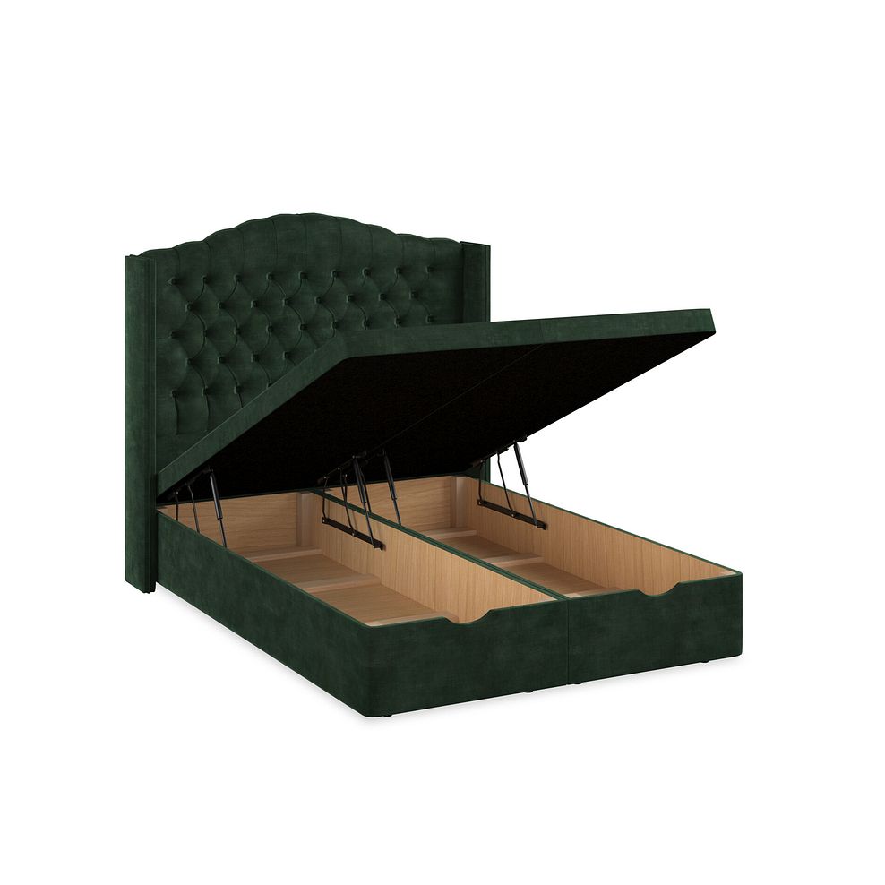Kendal Double Storage Ottoman Bed with Winged Headboard in Heritage Velvet - Bottle Green 3