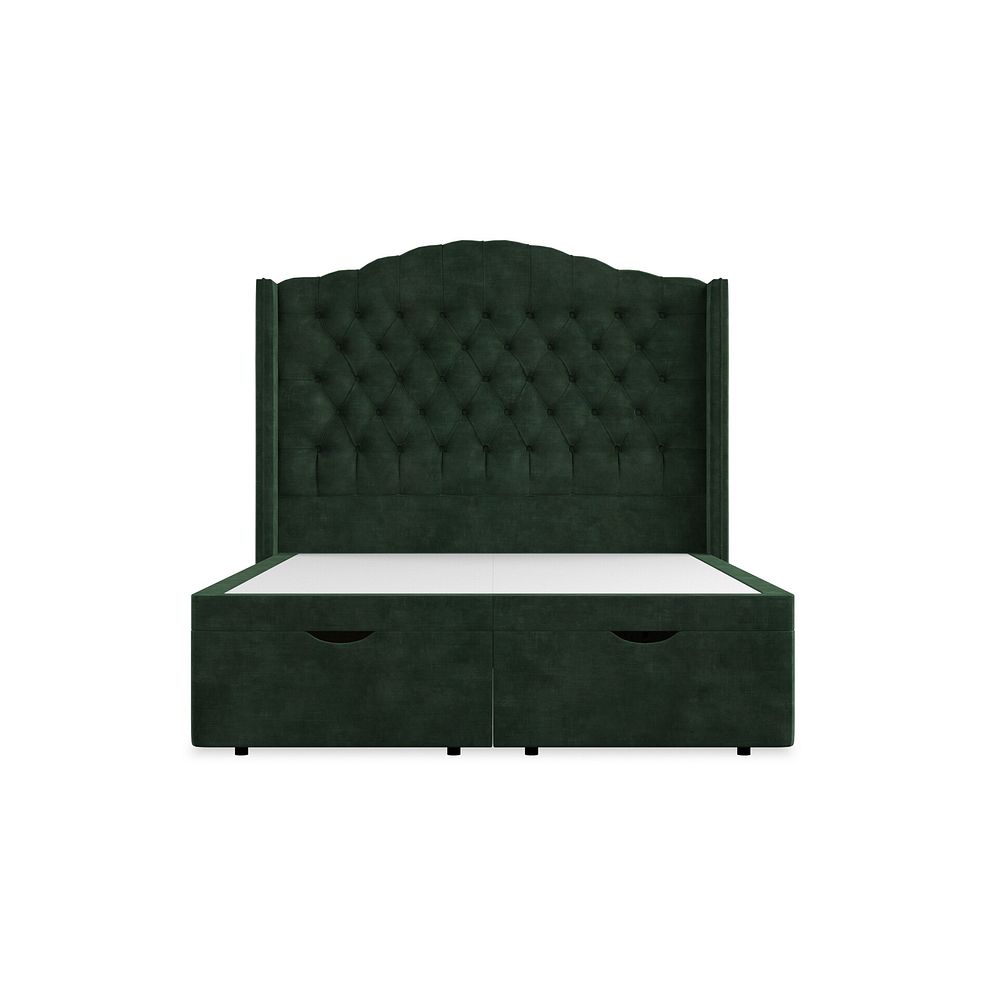 Kendal Double Storage Ottoman Bed with Winged Headboard in Heritage Velvet - Bottle Green 4
