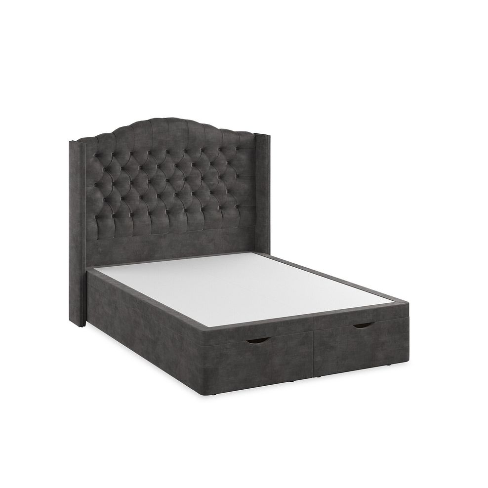 Kendal Double Storage Ottoman Bed with Winged Headboard in Heritage Velvet - Steel 2