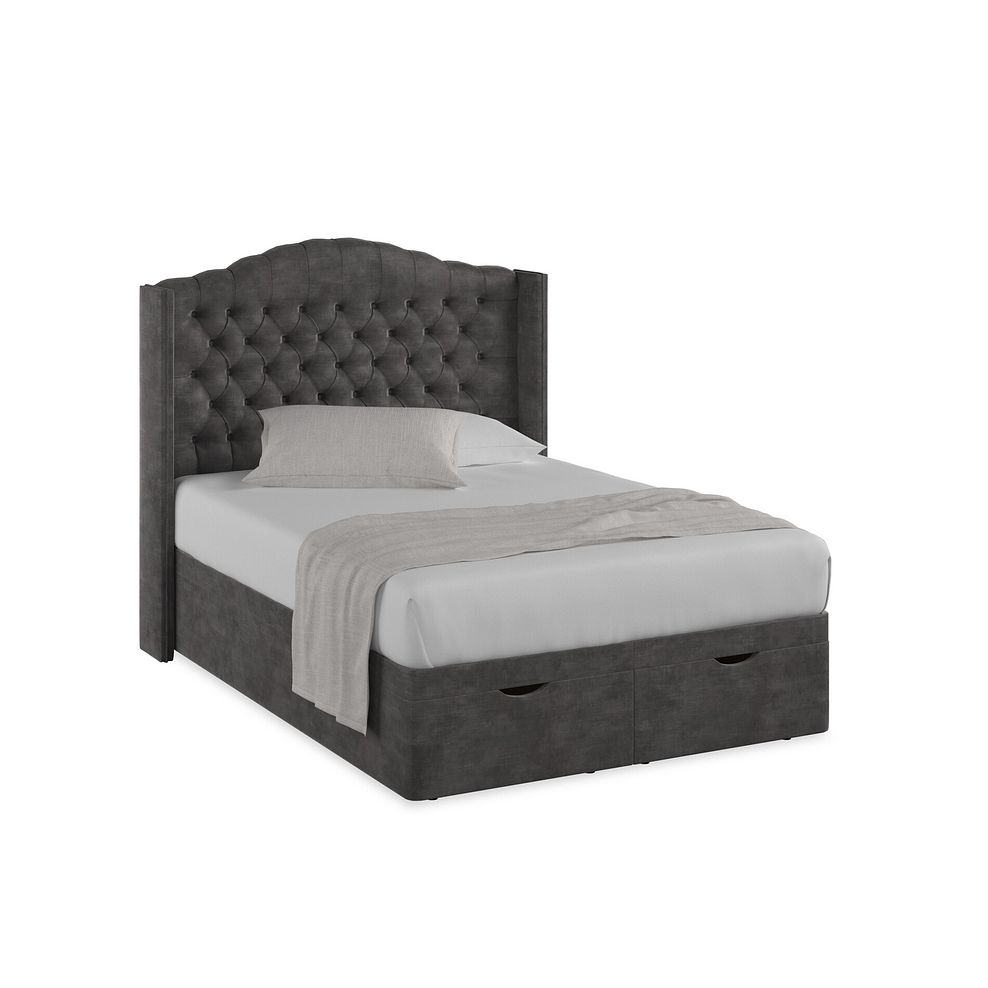 Kendal Double Storage Ottoman Bed with Winged Headboard in Heritage Velvet - Steel 1