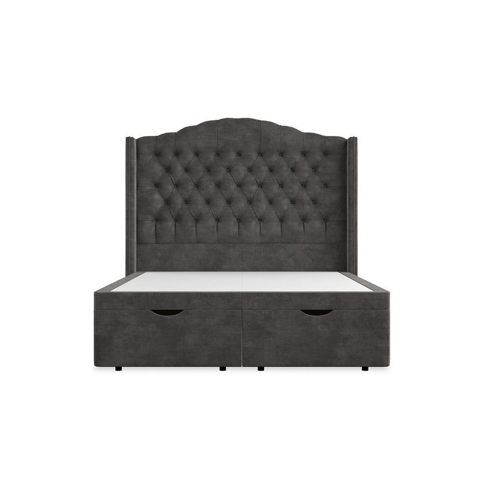 Kendal Double Storage Ottoman Bed with Winged Headboard in Heritage Velvet - Steel 4