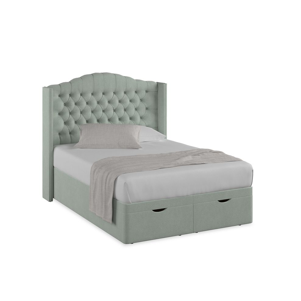 Kendal Double Storage Ottoman Bed with Winged Headboard in Venice Fabric - Duck Egg 1