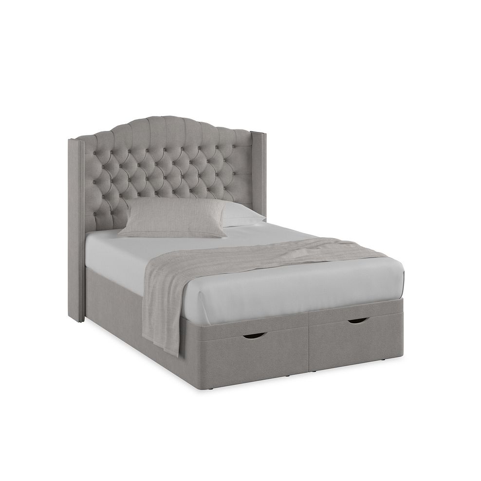Kendal Double Storage Ottoman Bed with Winged Headboard in Venice Fabric - Grey Thumbnail 1