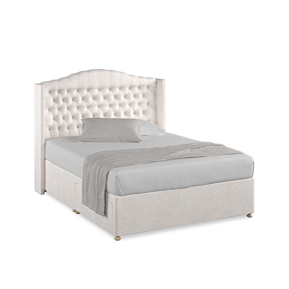 Kendal King-Size 2 Drawer Divan Bed with Winged Headboard in Brooklyn Fabric - Lace White 1