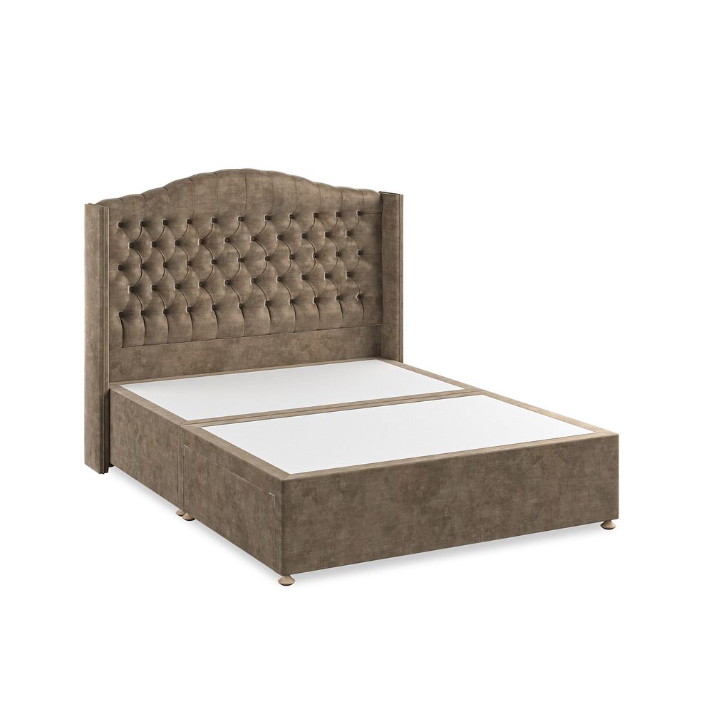 Kendal King-Size 2 Drawer Divan Bed with Winged Headboard in Heritage Velvet - Cedar 2