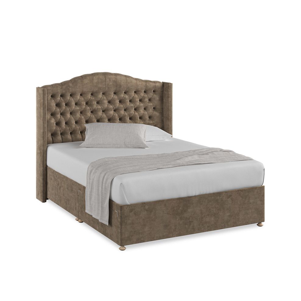 Kendal King-Size 2 Drawer Divan Bed with Winged Headboard in Heritage Velvet - Cedar 1