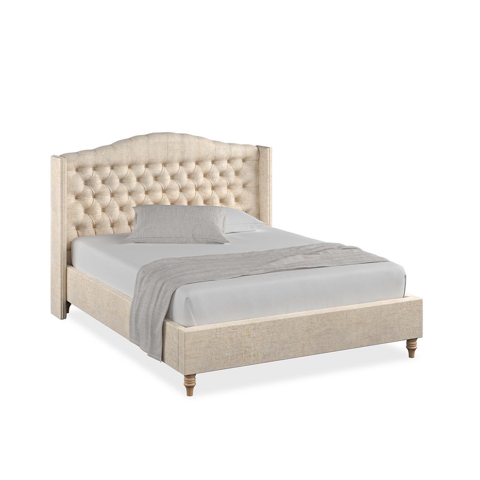 Kendal King-Size Bed with Winged Headboard in Brooklyn Fabric - Eggshell 1