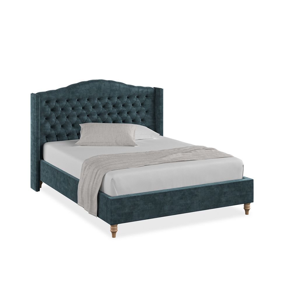 Kendal King-Size Bed with Winged Headboard in Heritage Velvet - Airforce 1