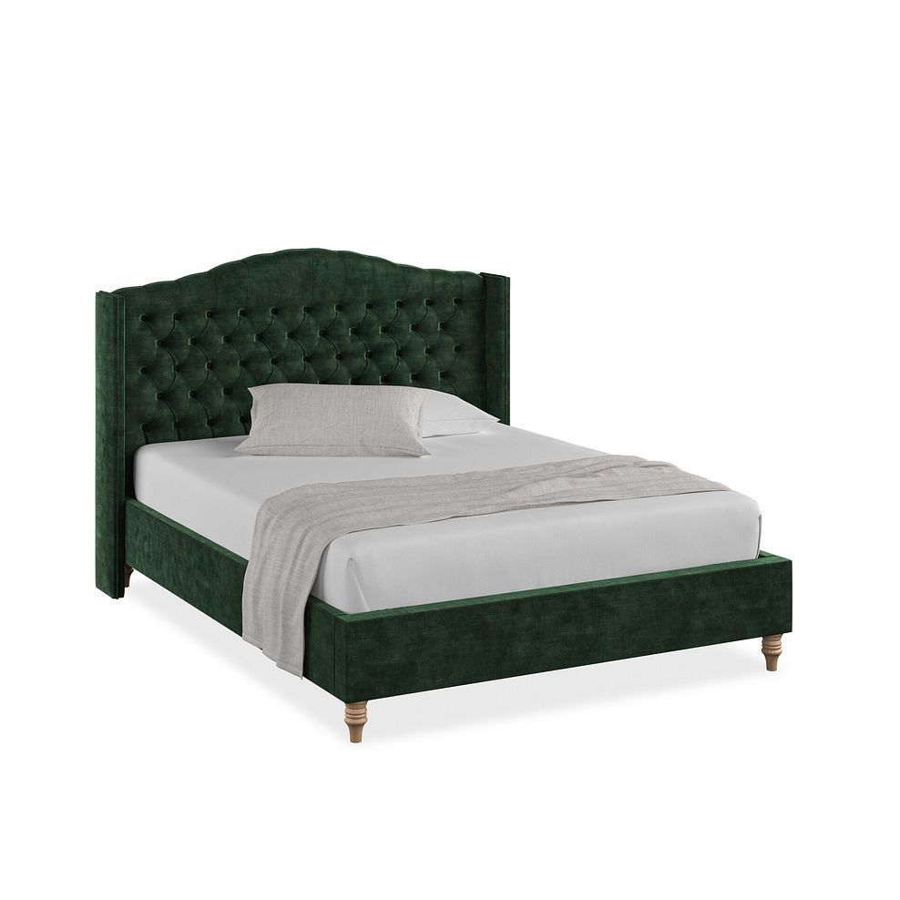 Kendal King-Size Bed with Winged Headboard in Heritage Velvet - Bottle Green 1