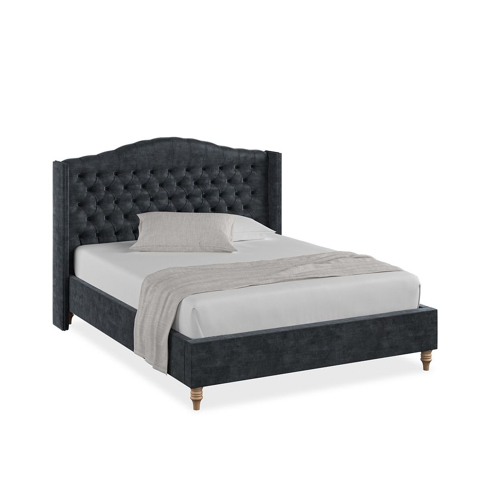 Kendal King-Size Bed with Winged Headboard in Heritage Velvet - Charcoal 1