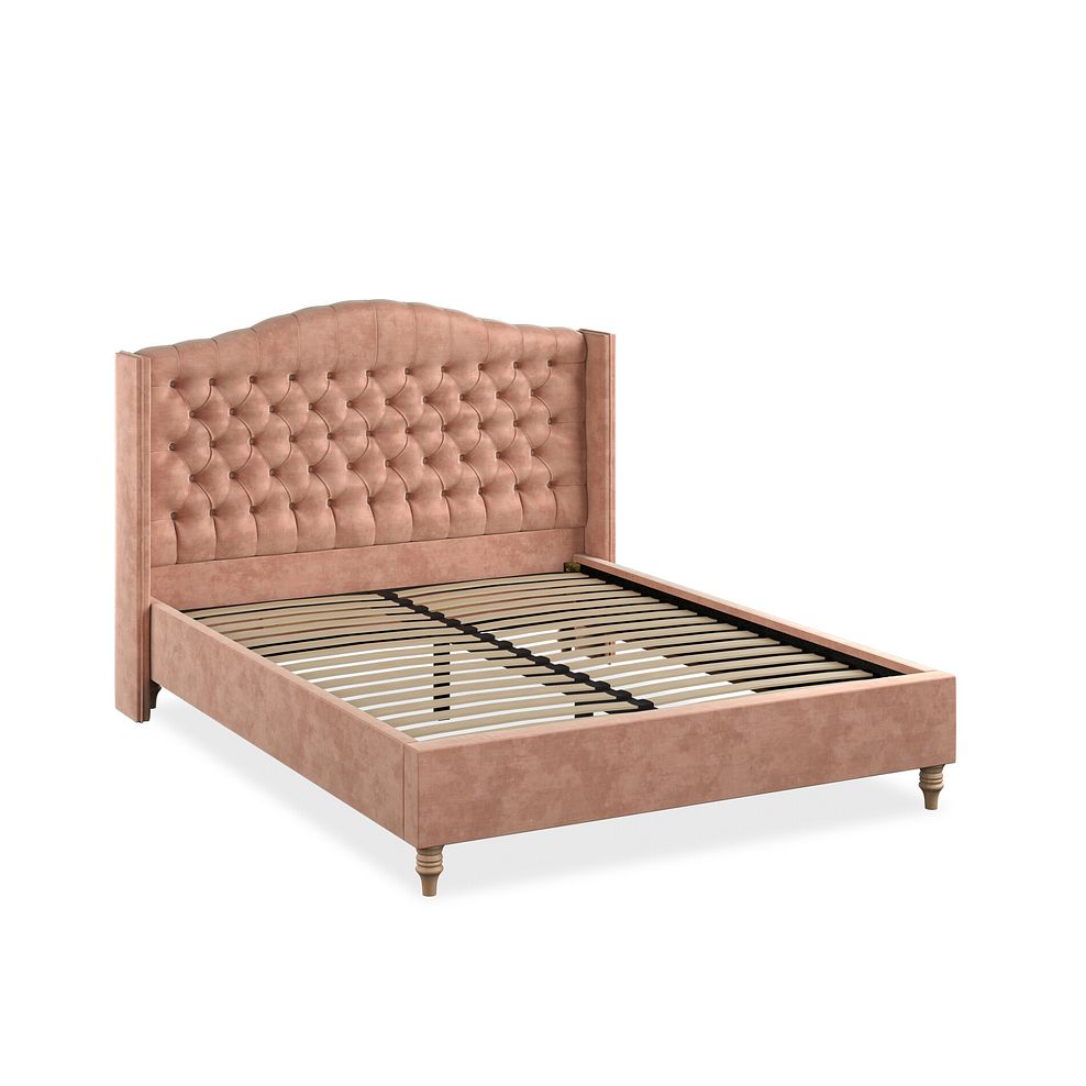 Kendal King-Size Bed with Winged Headboard in Heritage Velvet - Powder Pink 2
