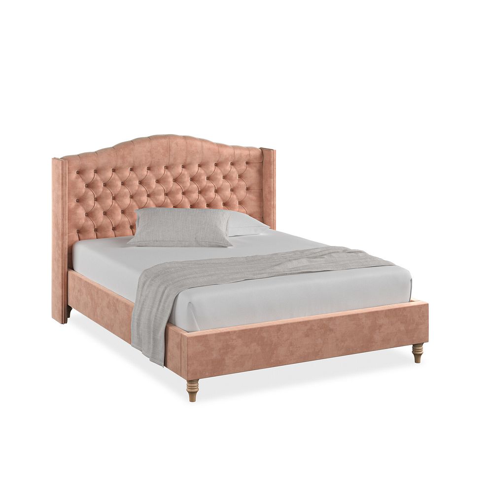 Kendal King-Size Bed with Winged Headboard in Heritage Velvet - Powder Pink 1