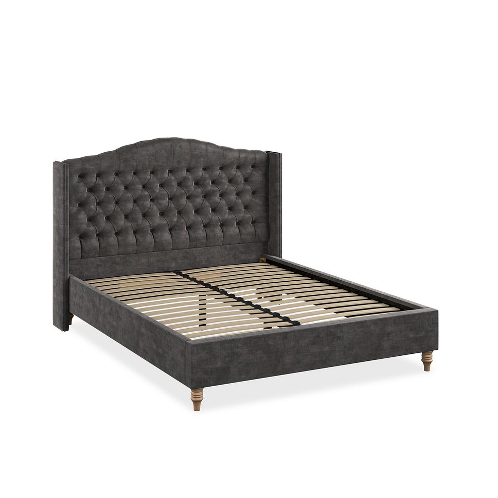 Kendal King-Size Bed with Winged Headboard in Heritage Velvet - Steel 2