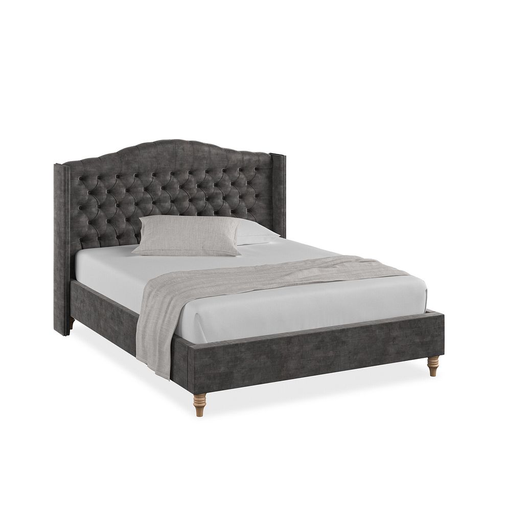 Kendal King-Size Bed with Winged Headboard in Heritage Velvet - Steel 1