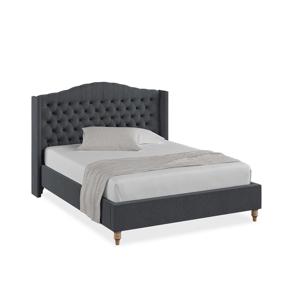 Kendal King-Size Bed with Winged Headboard in Venice Fabric - Anthracite 1