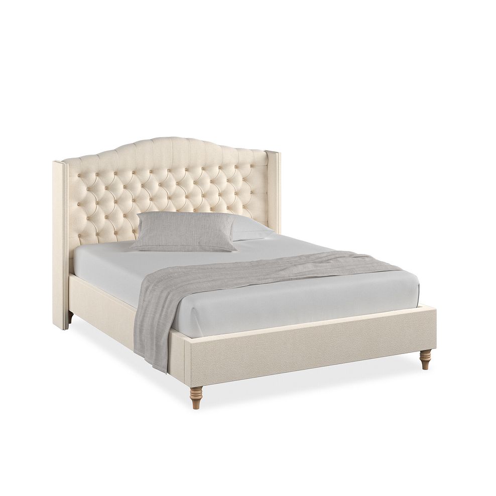 Kendal King-Size Bed with Winged Headboard in Venice Fabric - Cream 1