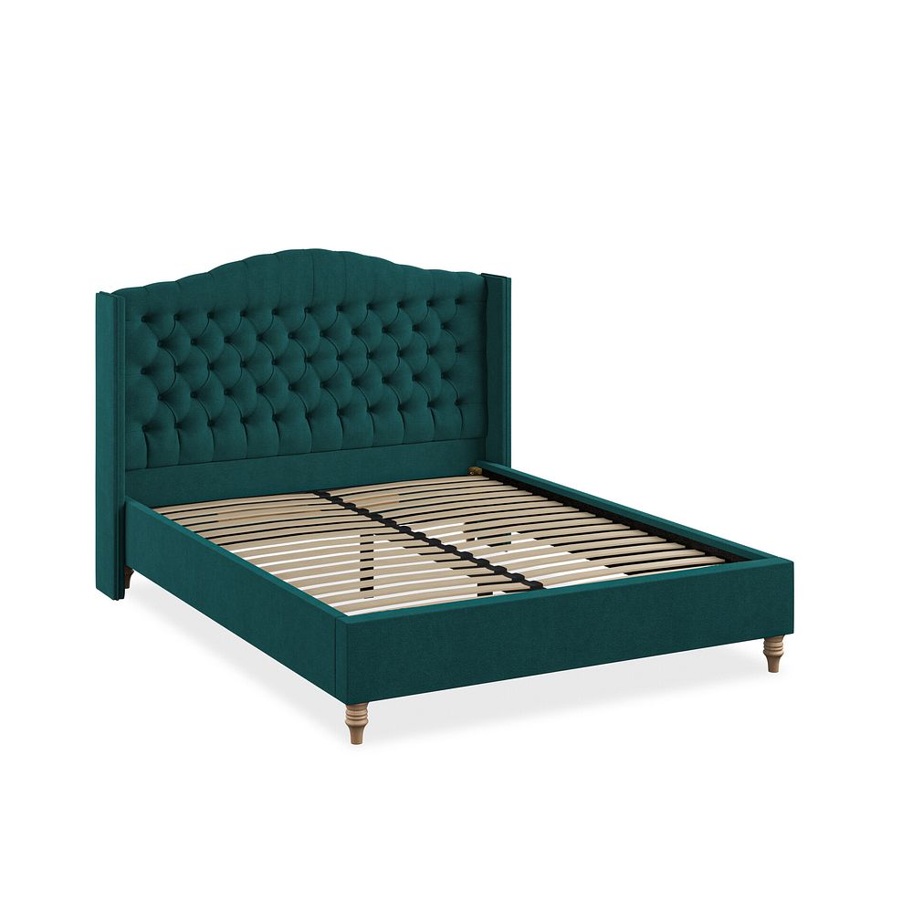 Kendal King-Size Bed with Winged Headboard in Venice Fabric - Teal 2