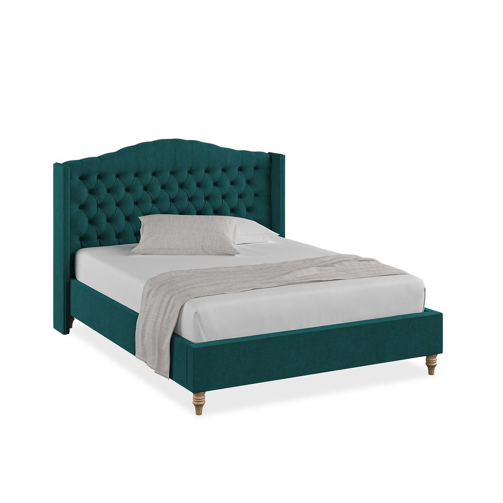 Kendal King-Size Bed with Winged Headboard in Venice Fabric - Teal 1