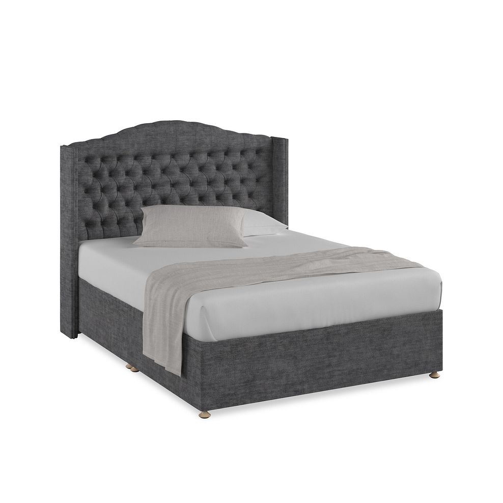 Kendal King-Size Divan Bed with Winged Headboard in Brooklyn Fabric - Asteroid Grey 1