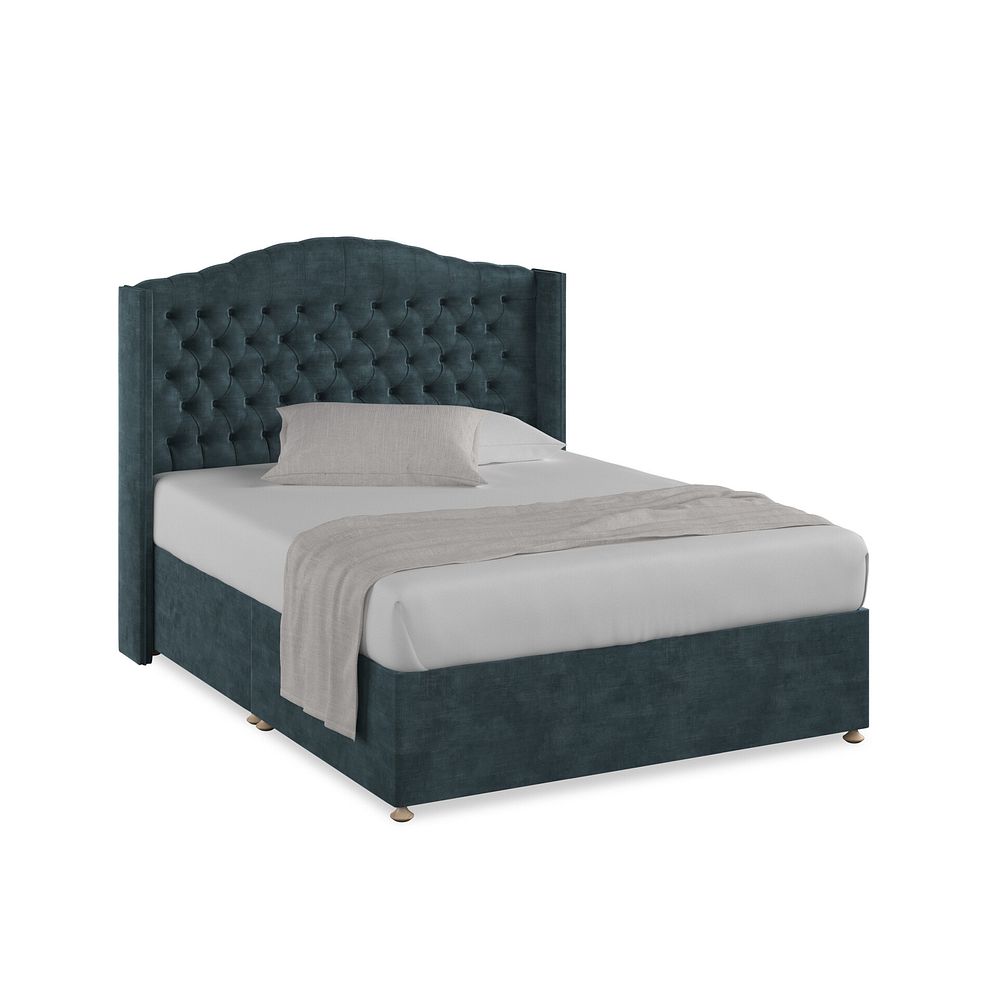 Kendal King-Size Divan Bed with Winged Headboard in Heritage Velvet - Airforce 1