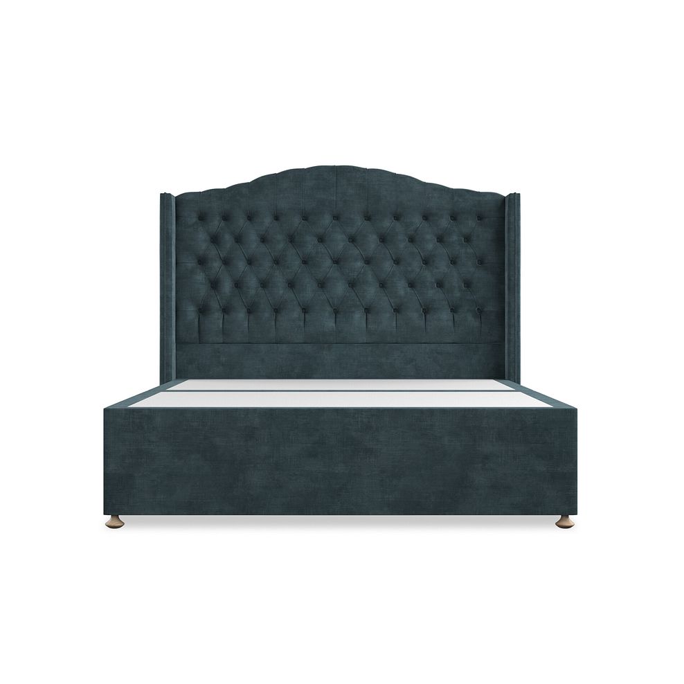 Kendal King-Size Divan Bed with Winged Headboard in Heritage Velvet - Airforce 3