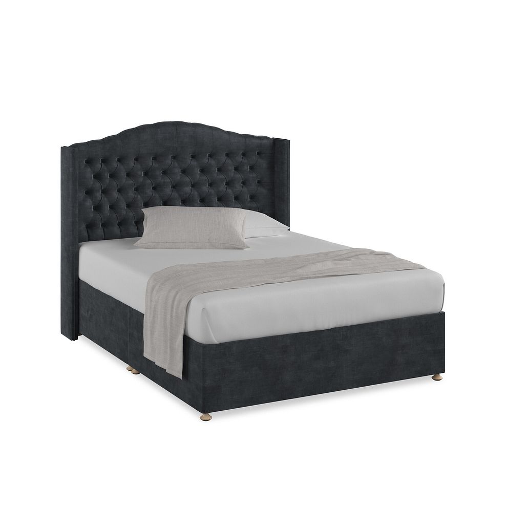 Kendal King-Size Divan Bed with Winged Headboard in Heritage Velvet - Charcoal 1
