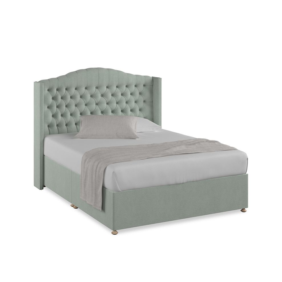 Kendal King-Size Divan Bed with Winged Headboard in Venice Fabric - Duck Egg 1