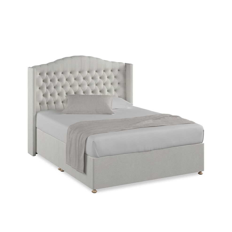 Kendal King-Size Divan Bed with Winged Headboard in Venice Fabric - Silver 1