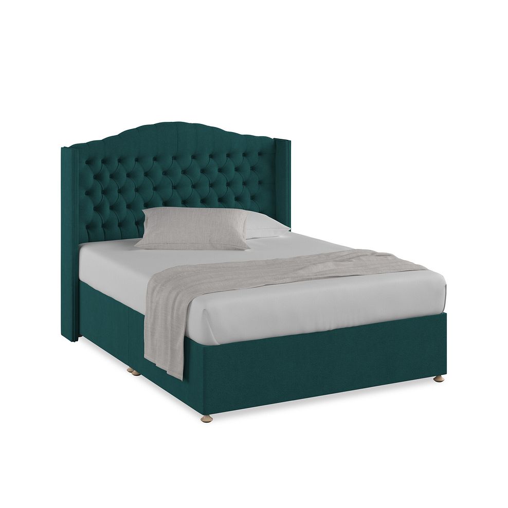 Kendal King-Size Divan Bed with Winged Headboard in Venice Fabric - Teal 1