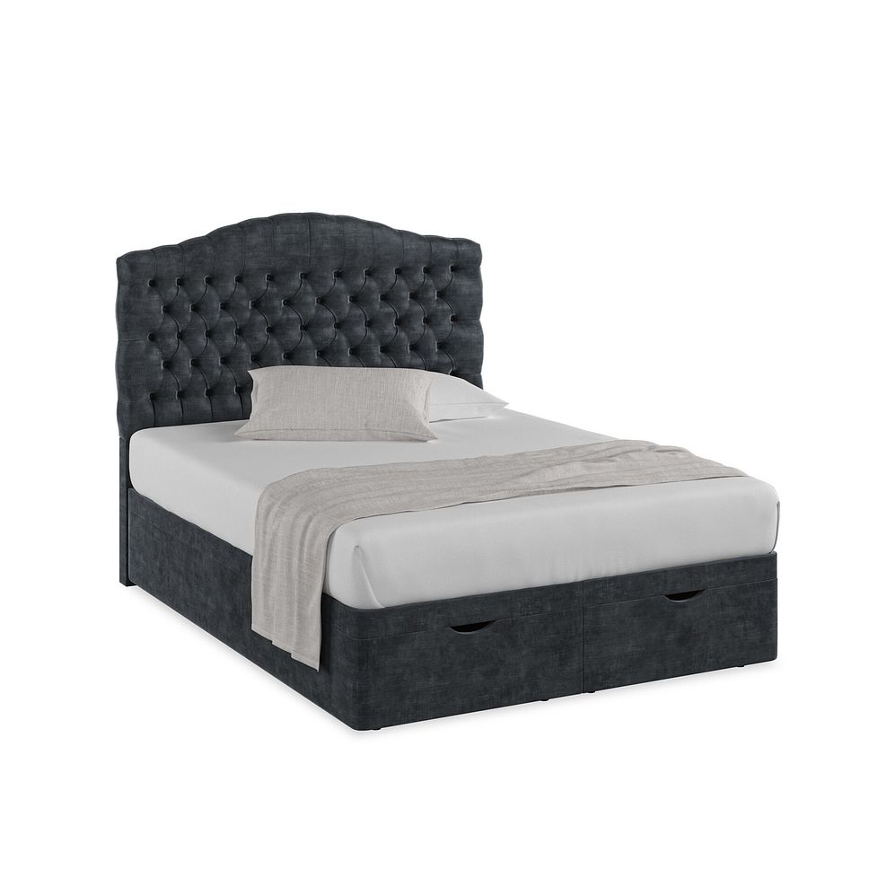 Kendal King-Size Storage Ottoman Bed in Heritage Velvet - Charcoal 1