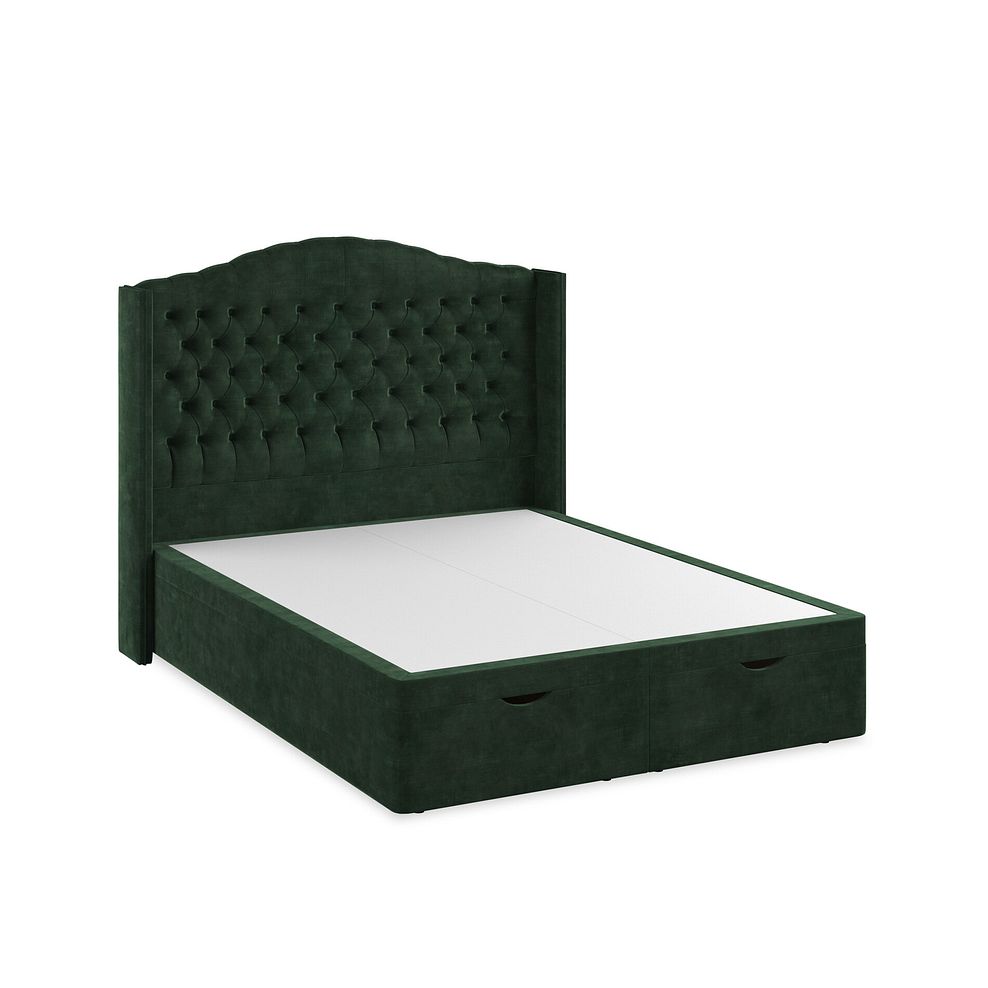 Kendal King-Size Storage Ottoman Bed with Winged Headboard in Heritage Velvet - Bottle Green 2