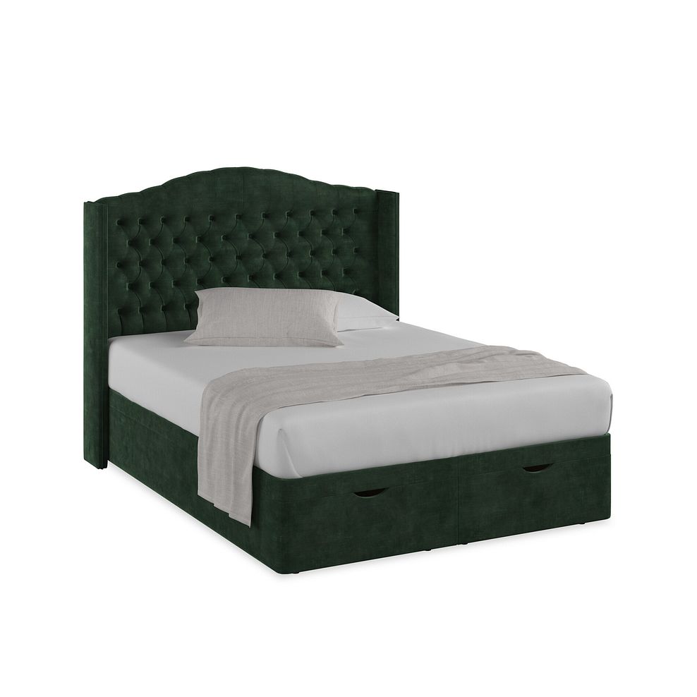 Kendal King-Size Storage Ottoman Bed with Winged Headboard in Heritage Velvet - Bottle Green 1
