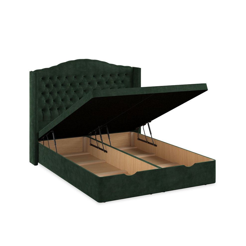 Kendal King-Size Storage Ottoman Bed with Winged Headboard in Heritage Velvet - Bottle Green 3