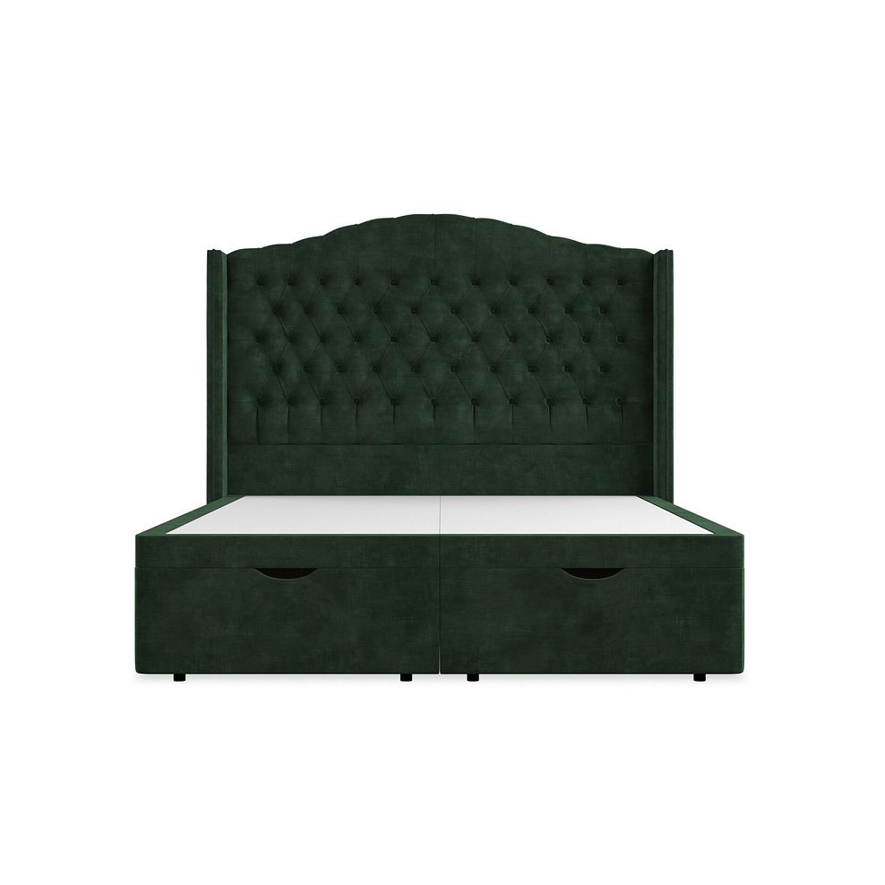 Kendal King-Size Storage Ottoman Bed with Winged Headboard in Heritage Velvet - Bottle Green 4