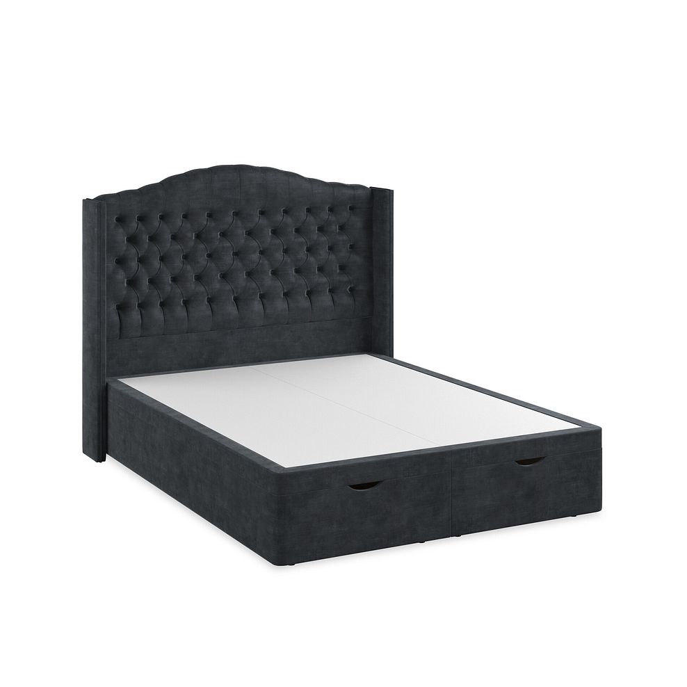 Kendal King-Size Storage Ottoman Bed with Winged Headboard in Heritage Velvet - Charcoal 2