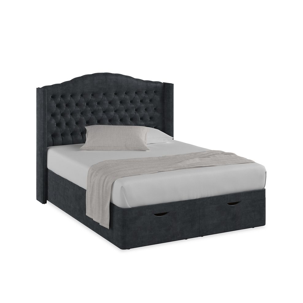 Kendal King-Size Storage Ottoman Bed with Winged Headboard in Heritage Velvet - Charcoal 1