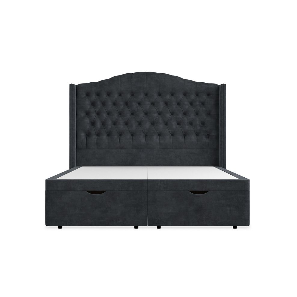 Kendal King-Size Storage Ottoman Bed with Winged Headboard in Heritage Velvet - Charcoal 4
