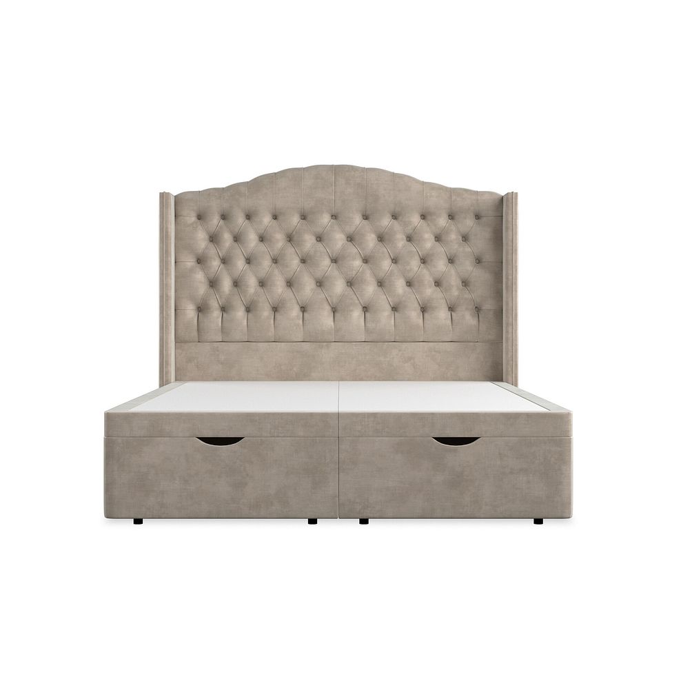 Kendal King-Size Storage Ottoman Bed with Winged Headboard in Heritage Velvet - Mink 4
