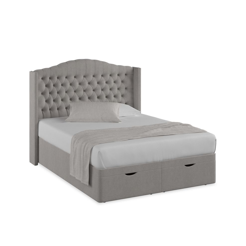Kendal King-Size Storage Ottoman Bed with Winged Headboard in Venice Fabric - Grey 1