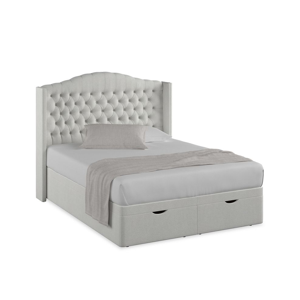 Kendal King-Size Storage Ottoman Bed with Winged Headboard in Venice Fabric - Silver 1