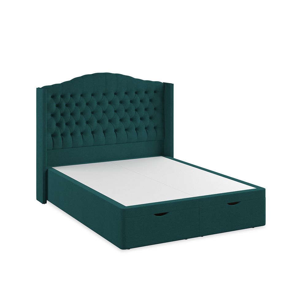 Kendal King-Size Storage Ottoman Bed with Winged Headboard in Venice Fabric - Teal 2