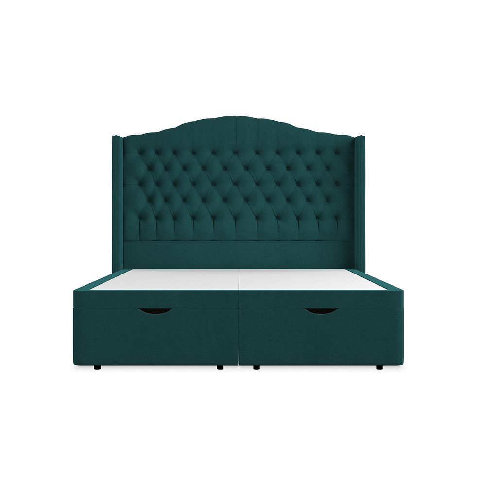 Kendal King-Size Storage Ottoman Bed with Winged Headboard in Venice Fabric - Teal 4