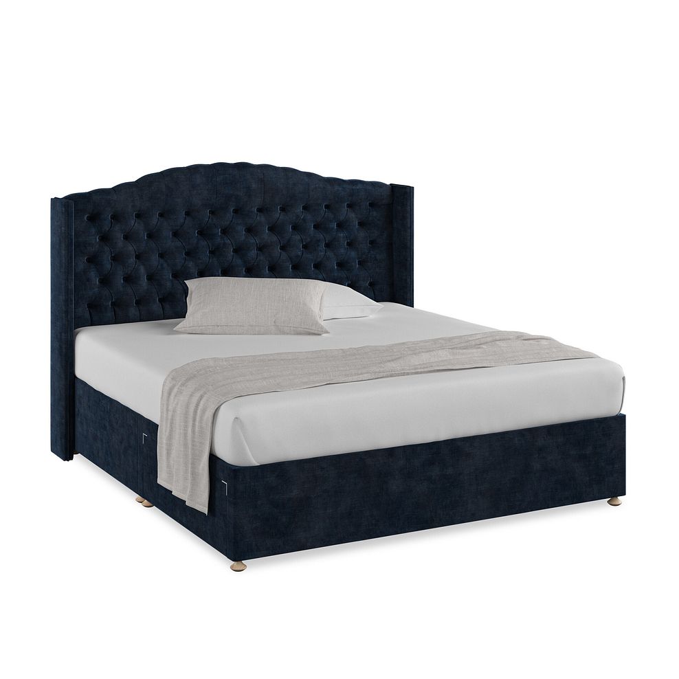 Kendal Super King-Size 2 Drawer Divan Bed with Winged Headboard in Heritage Velvet - Royal Blue 1