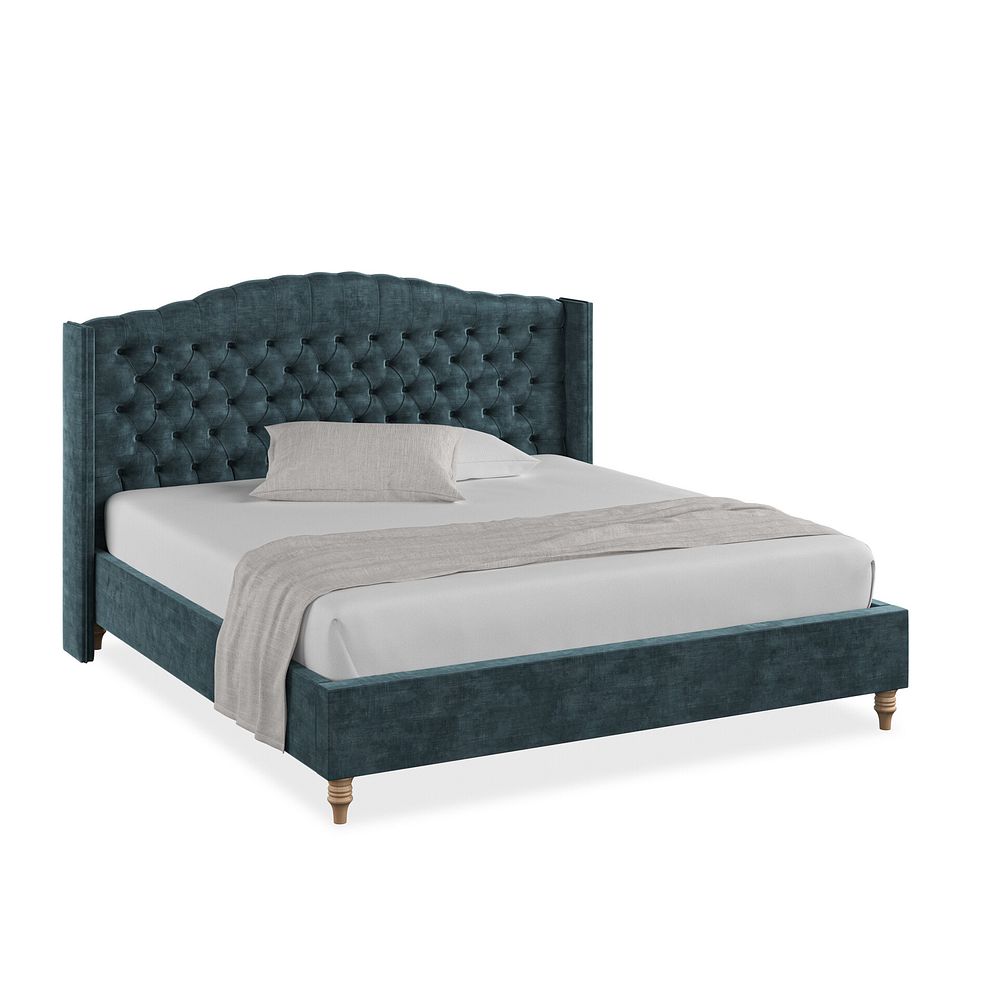 Kendal Super King-Size Bed with Winged Headboard in Heritage Velvet - Airforce 1
