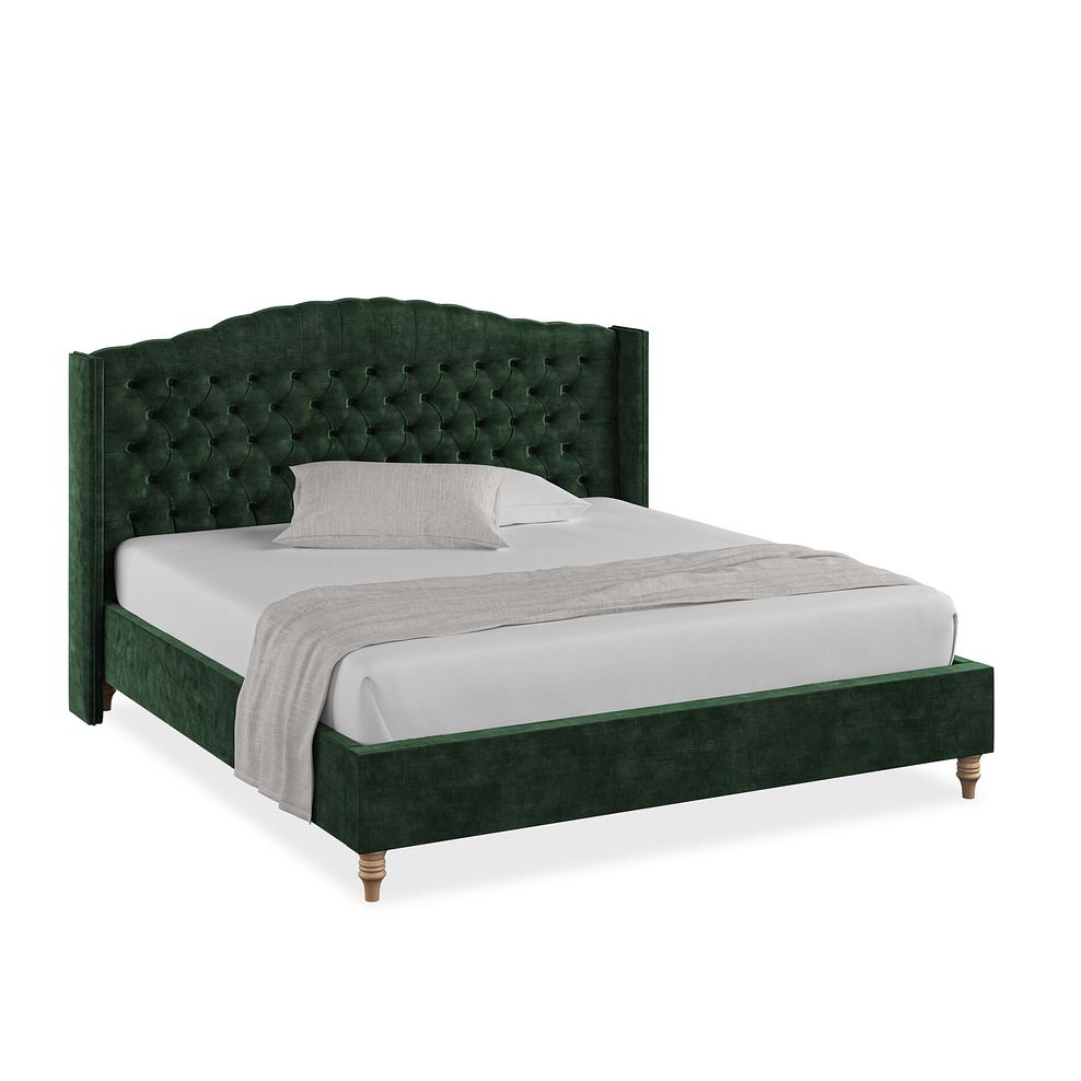Kendal Super King-Size Bed with Winged Headboard in Heritage Velvet - Bottle Green 1