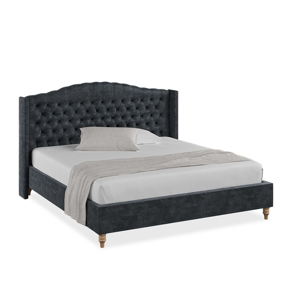 Kendal Super King-Size Bed with Winged Headboard in Heritage Velvet - Charcoal 1