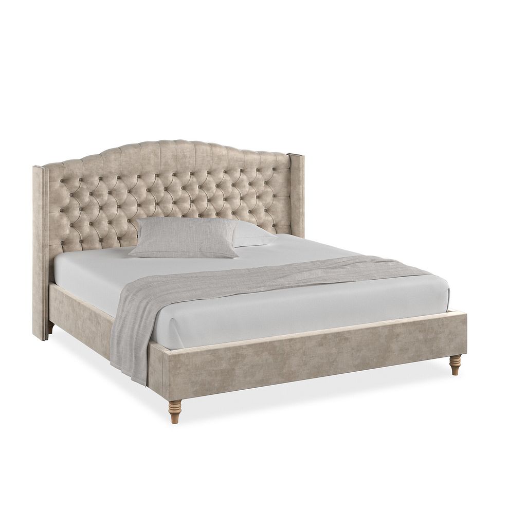 Kendal Super King-Size Bed with Winged Headboard in Heritage Velvet - Mink 1