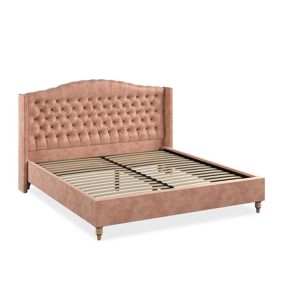 Kendal Super King-Size Bed with Winged Headboard in Heritage Velvet - Powder Pink 2