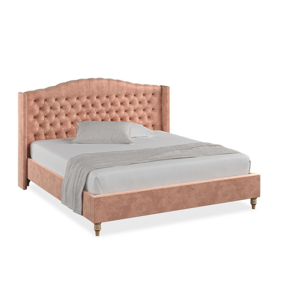 Kendal Super King-Size Bed with Winged Headboard in Heritage Velvet - Powder Pink 1